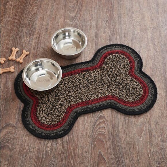 NEW! Country Farmhouse Jute Braided Bone Shaped Pet Feeding Mat Dog Rug Boho - Picture 1 of 3